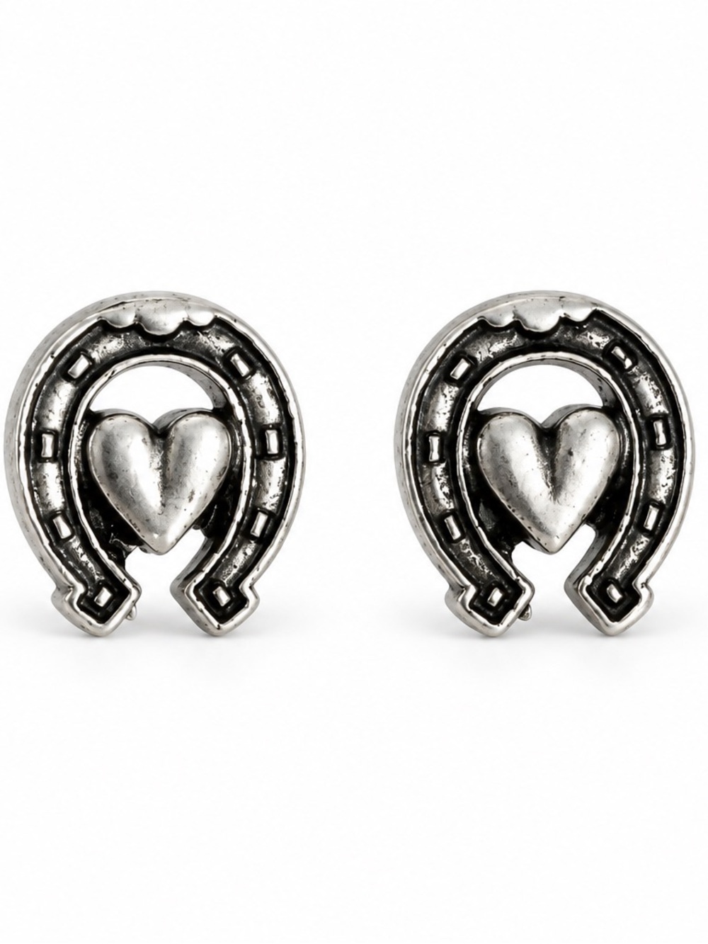 Sterling Silver Horseshoe & Heart Stud Earrings